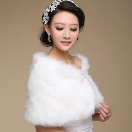 Women Plush Faux Fur White/ivory Bridal Wedding..