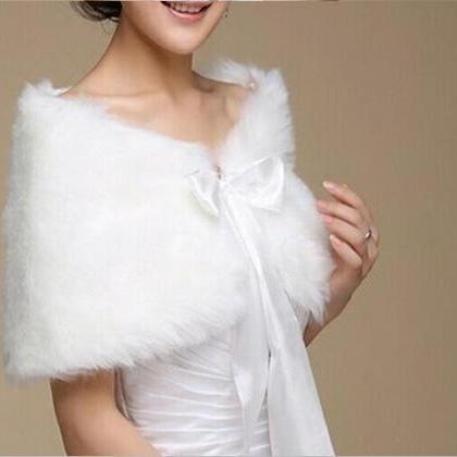 Fashion White/ivory Bride Fake Fur Wrap Ribbon..