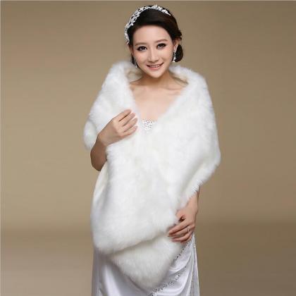 Elegant White/ivory Bride Wrap Fake Fur Shrug..