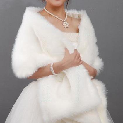Ivory/white Faux Fur Wrap Shrug Bolero Coat Bridal..