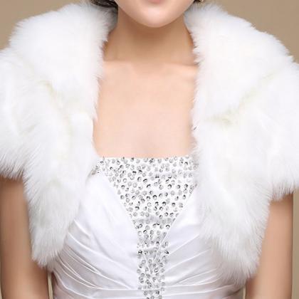 White / Ivory Faux Fur Jacket Wedding Bridal Shawl..