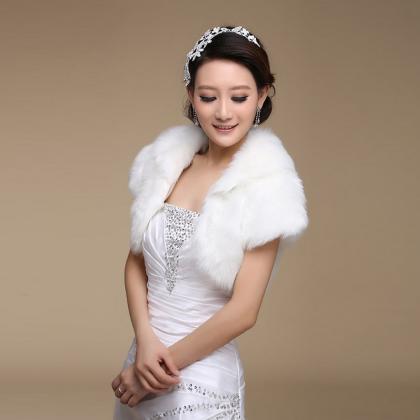 White / Ivory Faux Fur Jacket Wedding Bridal Shawl..
