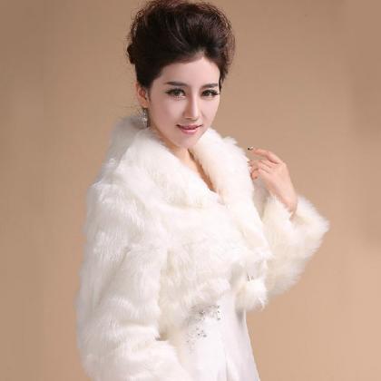 White/ivory Faux Fur Coat Long-sleeved Jacket..