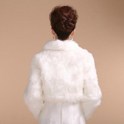 White/ivory Faux Fur Coat Long-sleeved Jacket..