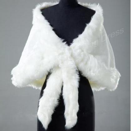 Warm Faux Fur White/ivory Wrap Wedding Jacket..