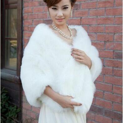 Elegant White/ivory Bridal Bolero Fake Fur Wrap..