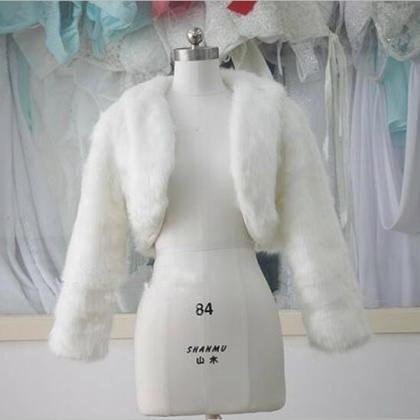 Faux Fur Ivory Bridal Wrap Long Sleeve Coat Jacket..