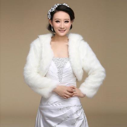 White ,ivory,faux Fur Wedding Bridal Long-sleeved..
