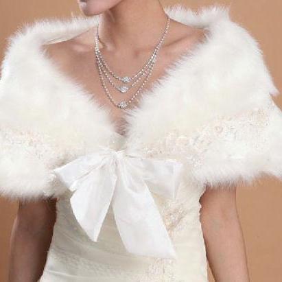 2015 Faux Fur Shrug Lace Bolero Jacket Bride..