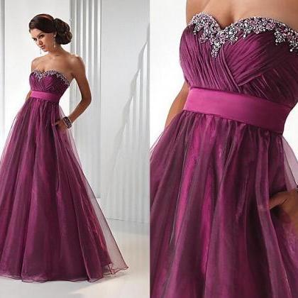 Purple Evening Dresses Organza Prom Dresses Ball..