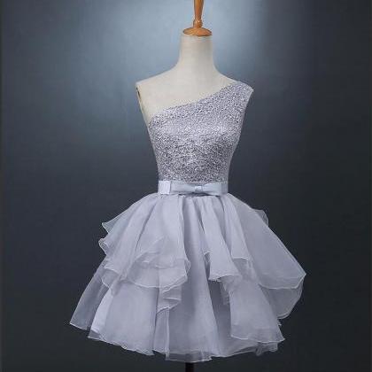 Lace Short Bridesmaid Dresses Gray A-line Organza..