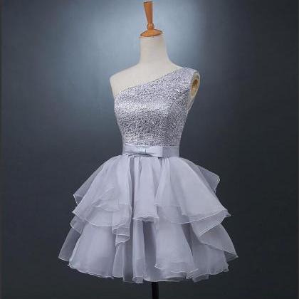 Lace Short Bridesmaid Dresses Gray A-line Organza..