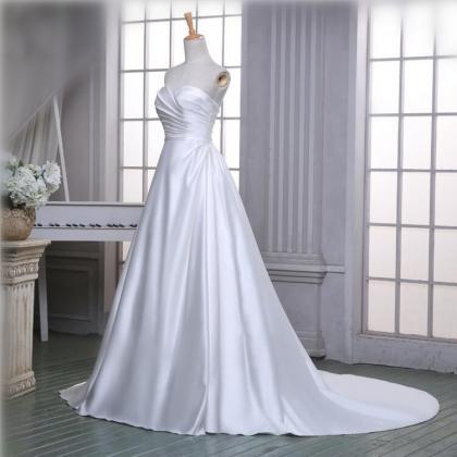 Chapel Train Satin Elegant A Line Wedding Dresses..