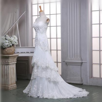 Lace-tiered Wedding Gown With Sweetheart Neckline