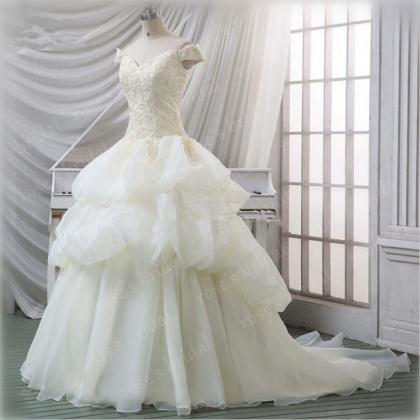 Fashion Cap Sleeve Ivory Wedding Ball Gowns..