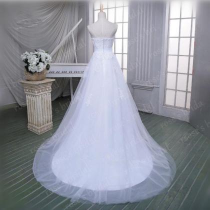 2016 Strapless Lace Tulle White/ivory Simple..