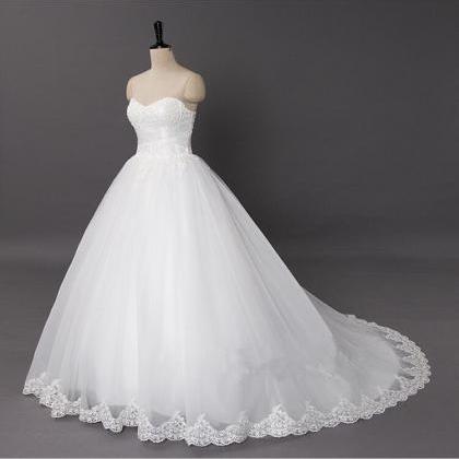 Sweetheart Ball Gown With Lace Up Back And Chapel..