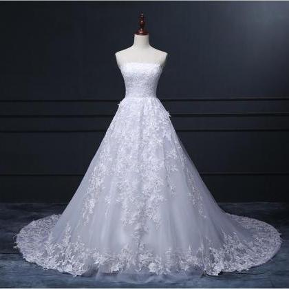 Fashion Strapless White/ivory Lace Tulle Puffy..