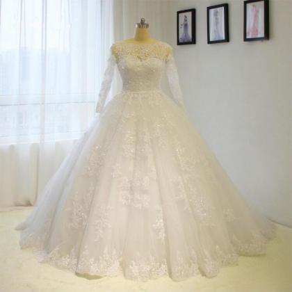 2017 Puffy Lace Appliques Long Sleeve Wedding..