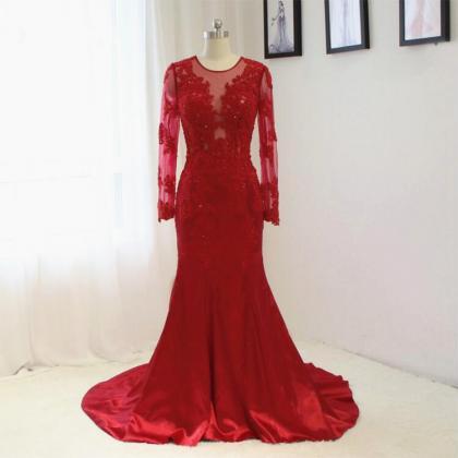 2016 Red Wedding Dress Mermaid Sexy Lace Applique..