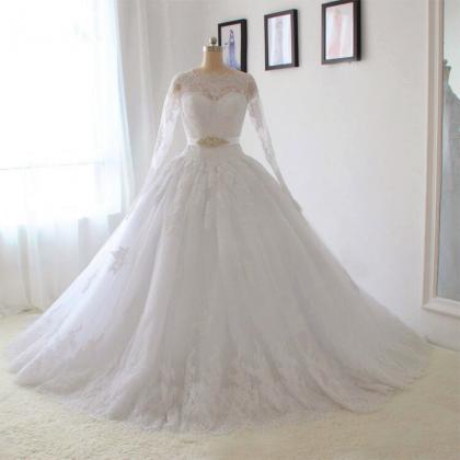 Long Sleeves Lace Wedding Dresses Elegant Wedding..