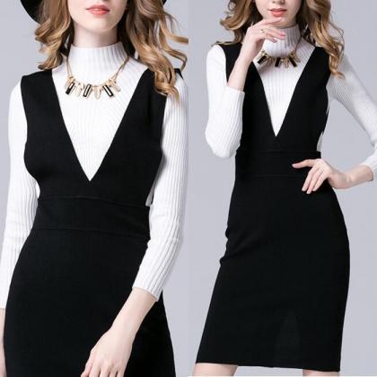 Women Sexy Office Dresses Ol Deep V-neck Two-piece..