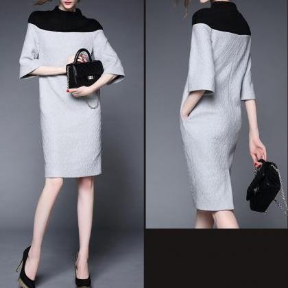 Women Fashion Sweater Splicing Dress High Quality..