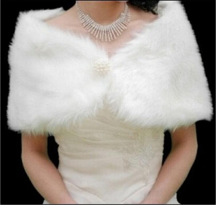 2015 Wedding Fake Fur Shawl White/ivory Pearl Bridal Boleros Wrap Coat Shrug Jacket