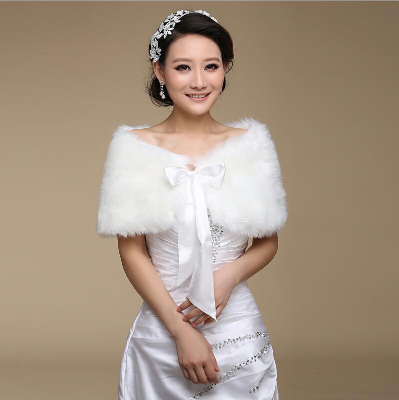 Fashion White/ivory Bride Fake Fur Wrap Ribbon Shawl Shrug Cloak Wedding Cloak