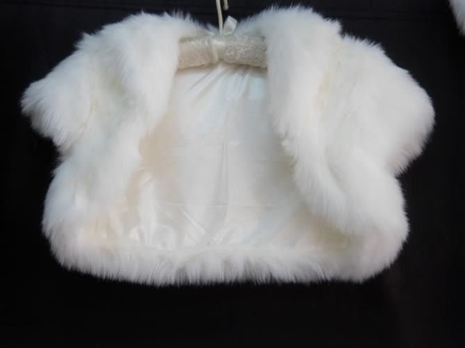 Classic Ivory/black Fake Fur Shawl Bride Wedding Gown Bolero Coat Shrug Jacket