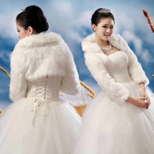 Fashion Faux Fur Coat Long-sleeved Jacket White/ivory Bridal Bolero Wedding Dress Shawl Accessories Wrap Shrug