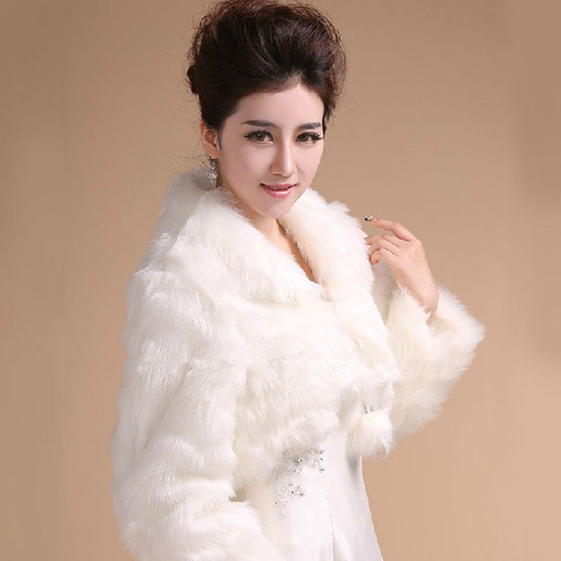 White/ivory Faux Fur Coat Long-sleeved Jacket Bridal Bolero Shrug Cape Wedding Wrap Stole