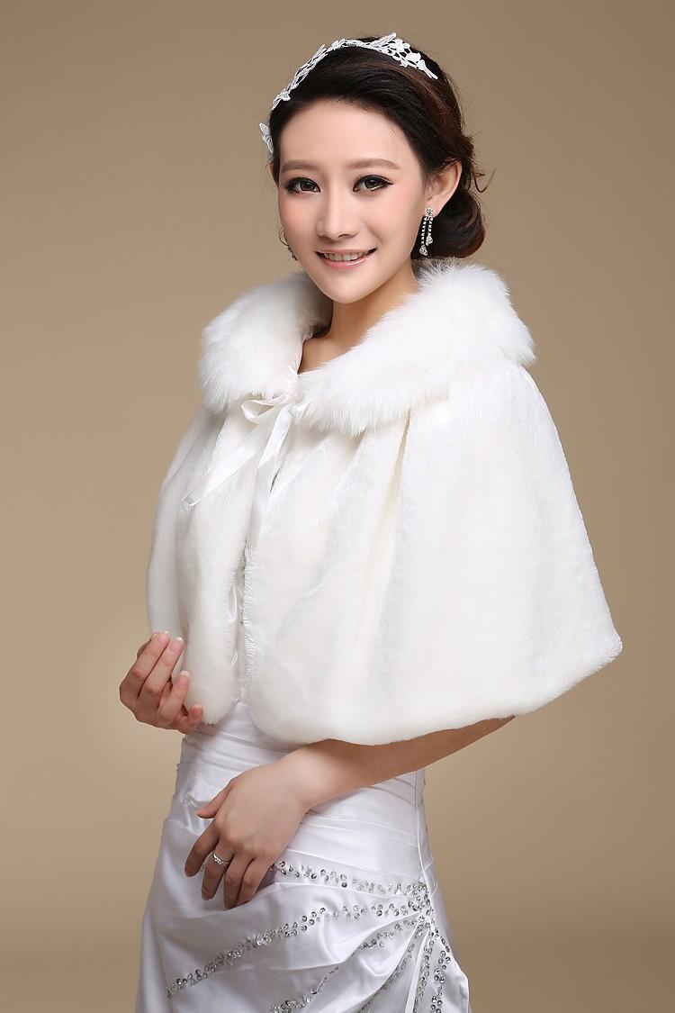 Fashion Women Winter Fake Fur Coat Wedding Wraps Shawl Bridal Jacket Cloak