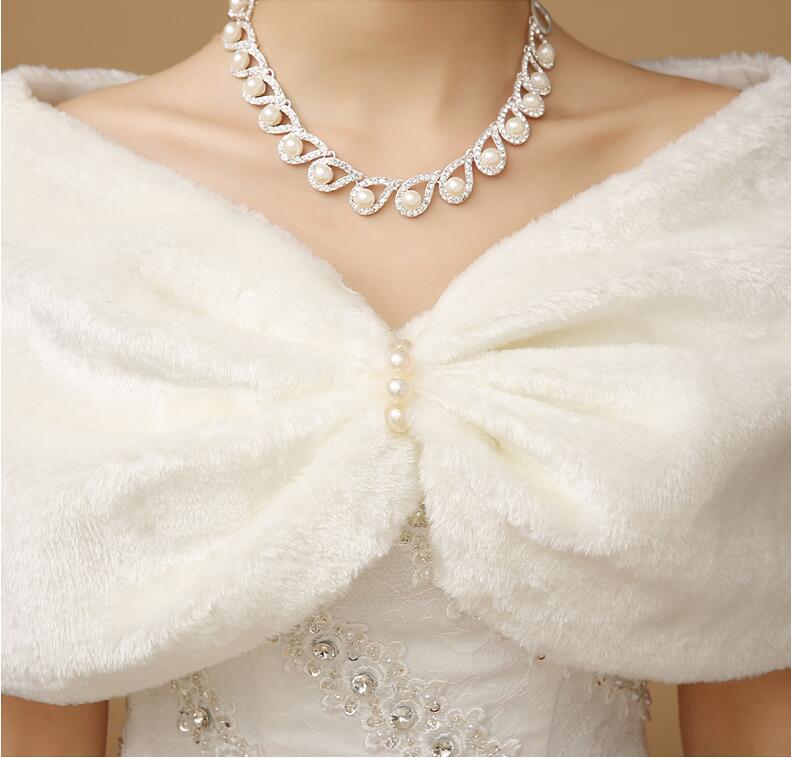 Ivory Wedding Wrap Beads Faux Fur Shawl Bridal Bolero Shrug Winter Jacket Coat Warm