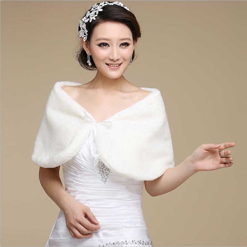 2016 Ivory/white Bride Fake Fur Shawl Bolero Shrug Wrap Wedding Dress Jacket Coat
