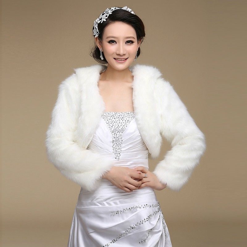 White ,ivory,faux Fur Wedding Bridal Long-sleeved Jacket Shawl Wrap Stole Shrug Cape