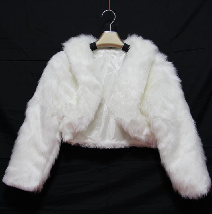 Long Sleeve Wedding Bolero Jacket Women Winter White/ivory Bridal Coat Girls Faux Fur Shrug Cloak