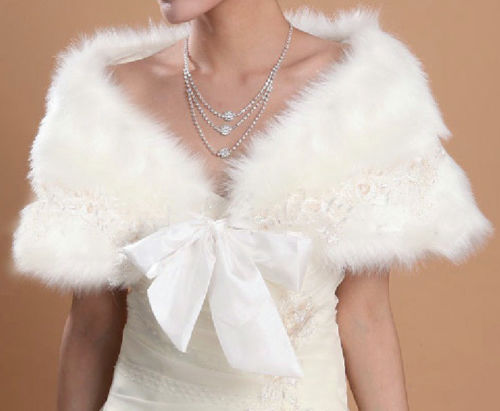 2015 Faux Fur Shrug Lace Bolero Jacket Bride Wedding Shawl Accessories