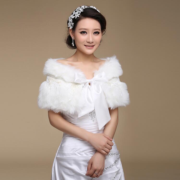 2015 White/ivory Faux Fur Stole Bride Wrap Lace Wedding Dress Shrug Jacket Coat Bolero