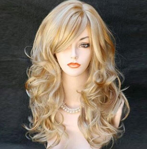 Fashion Women's Long Wavy Curly Blonde Wig Synthetic Hair
