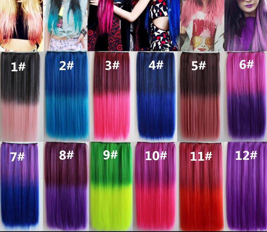Sexy Hairpiece Clip Straight Hair Multicolor Highlighting Colours Hair Extensions Synthetic Hair