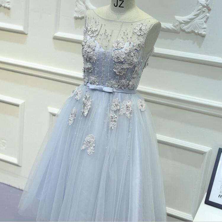 2016 A-line Bridesmaid Dress Appliques Pearls Sleeveless Wedding Party Dress Fashion Evening Dress Ball Gown Beach Dress