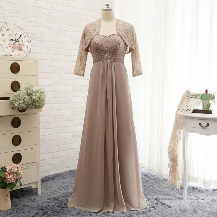 Elegant Mother Of The Bride Dresses Long A Line Chiffon Evening Dress With Lace Jacket Floor Length Sweetheart Wedding Party Dresses