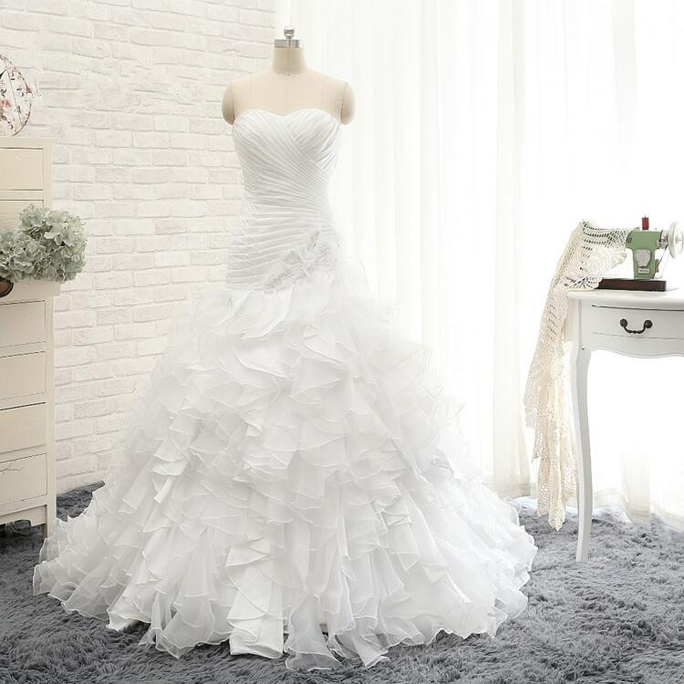 2016 A Line Long Wedding Dress Fluffy Typle Sweetheart Off Shoulder Pleat Beading White/ivory Bridal Gown Customized