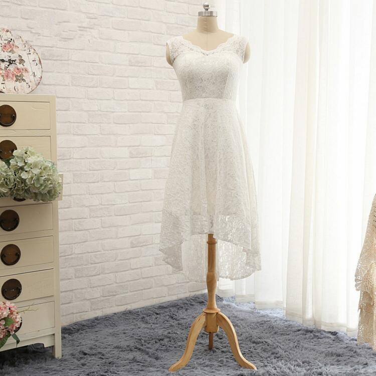 Fashion Short Lace Wedding Dresses 2016 A Line Cap Sleeves Short Front Long Back Bridal Gown