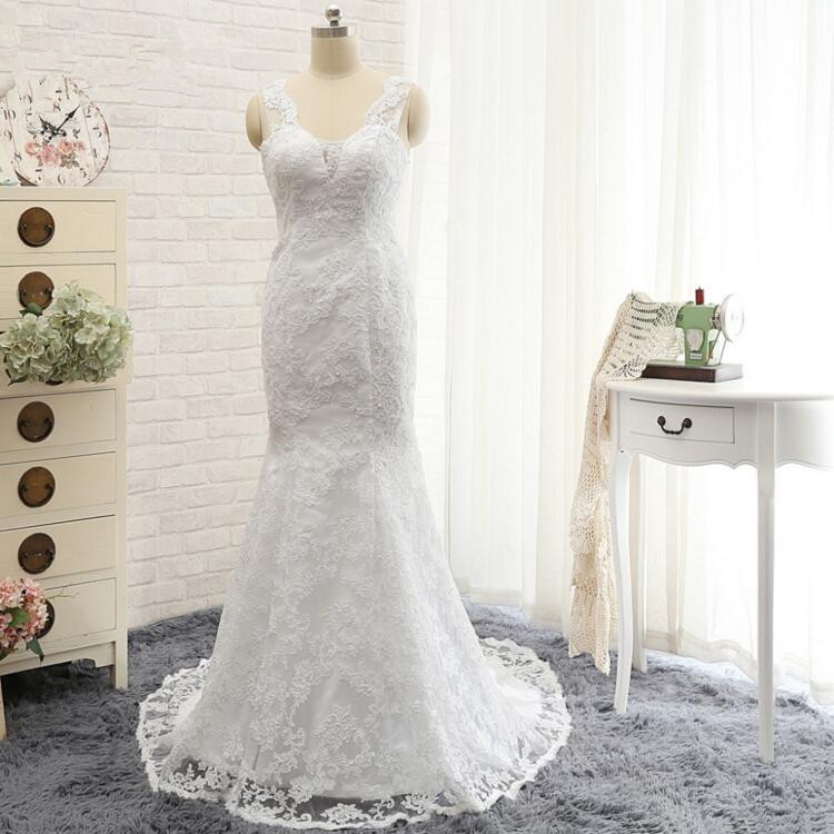 Lace Wedding Dresses 2016 Mermaid Wedding Dresses V Neck Cap Sleeves Sweep Train Bridal Dress Customized