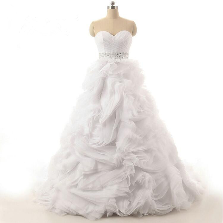 2016 High Quality Fluffy Type Wedding Dress Organza Beading Sequined Sexy Sweetheart White/ivory Ball Gown Bridal Dress Customized Plus Size