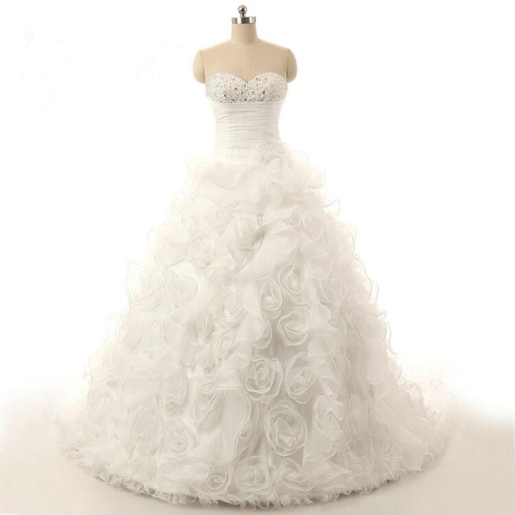 Fashion Organza Fluffy Type Wedding Dress Sequined White/ivory Long Ball Gown Sexy Sweetheart Bridal Gown Custom Made