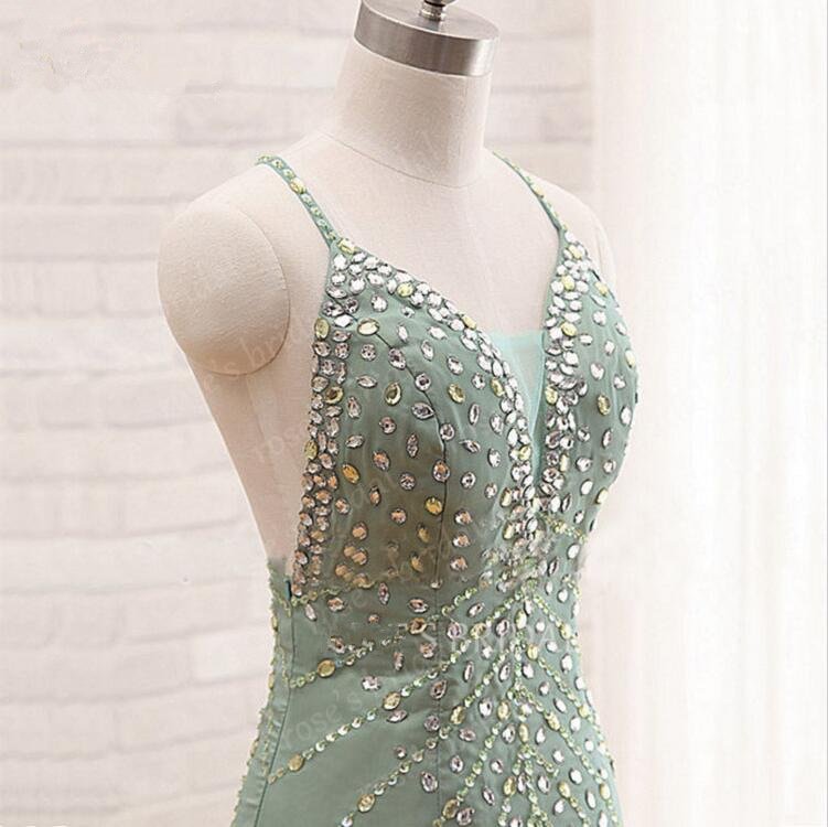 Glamorous Mermaid Halter Neck Backless Lace-Up High Slit Satin Evening Dress