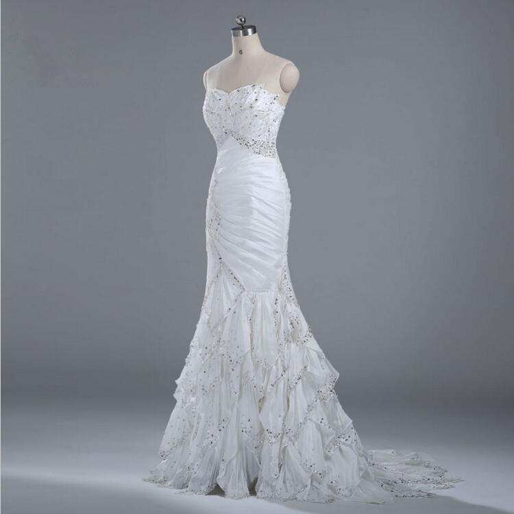2016 Luxury Strapless Mermaid White/ivory Sparkly Wedding Dress Crystals Beaded Gorgeous Bridal Dresses Plus Size